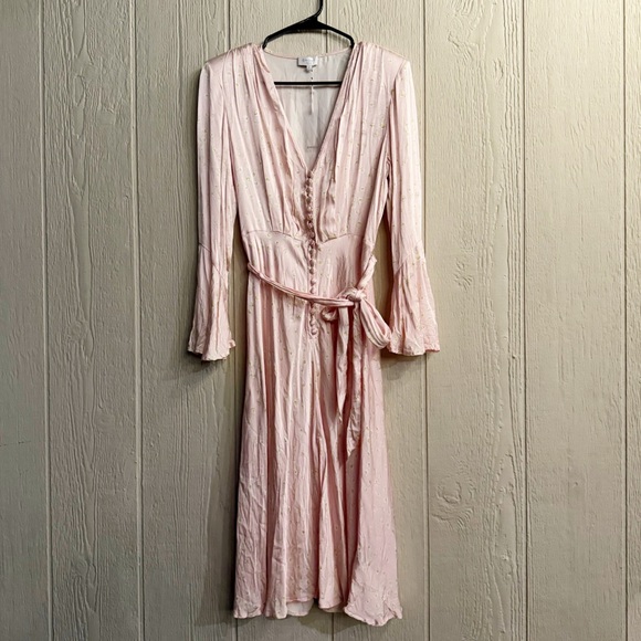 Ghost London Annabelle Satin Button Front Dress in Lillie Daisy NWT Size Large - Picture 2 of 6